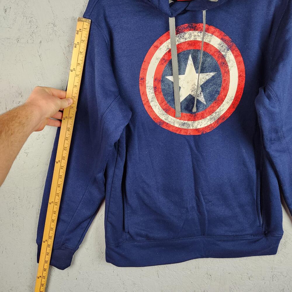 Marvel Captain America Hoodie Mens Small Blue Shield Graphic Mask Cut Out Winter - Picture 7 of 13